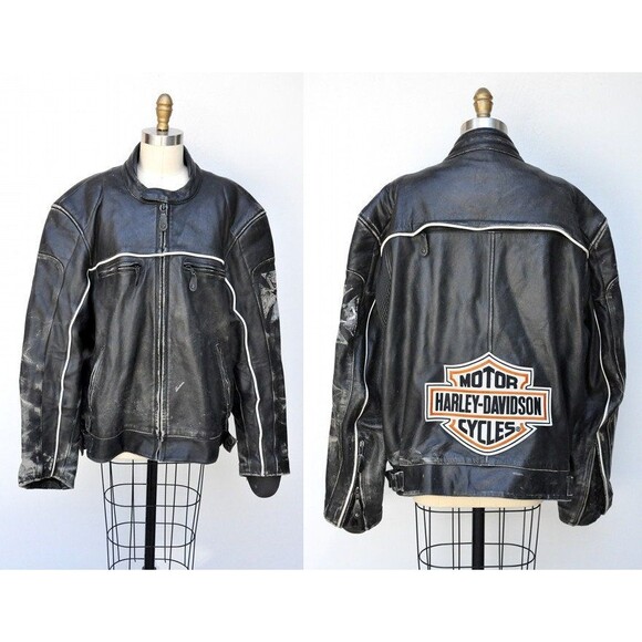 Vintage Harley Davidson Jacket Brown Leather Bomber - Distressed Biker 54 XXL